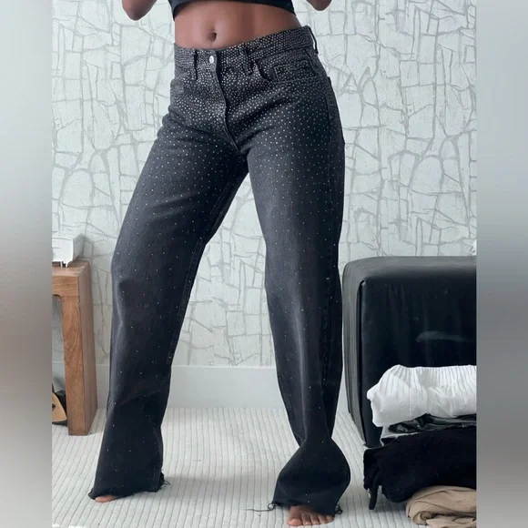 Zara Black Straight Leg Jeans with Silver Accents - Picture 1 of 5